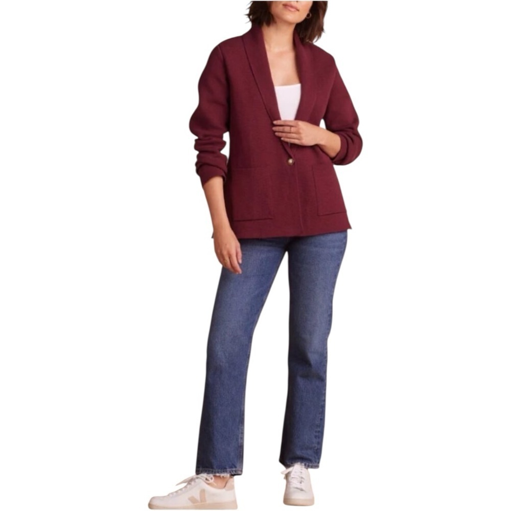 SUMMERSALT Shawl Collar Sweater Blazer Cardigan | Maroon Button Front Pockets XL - Picture 3 of 8